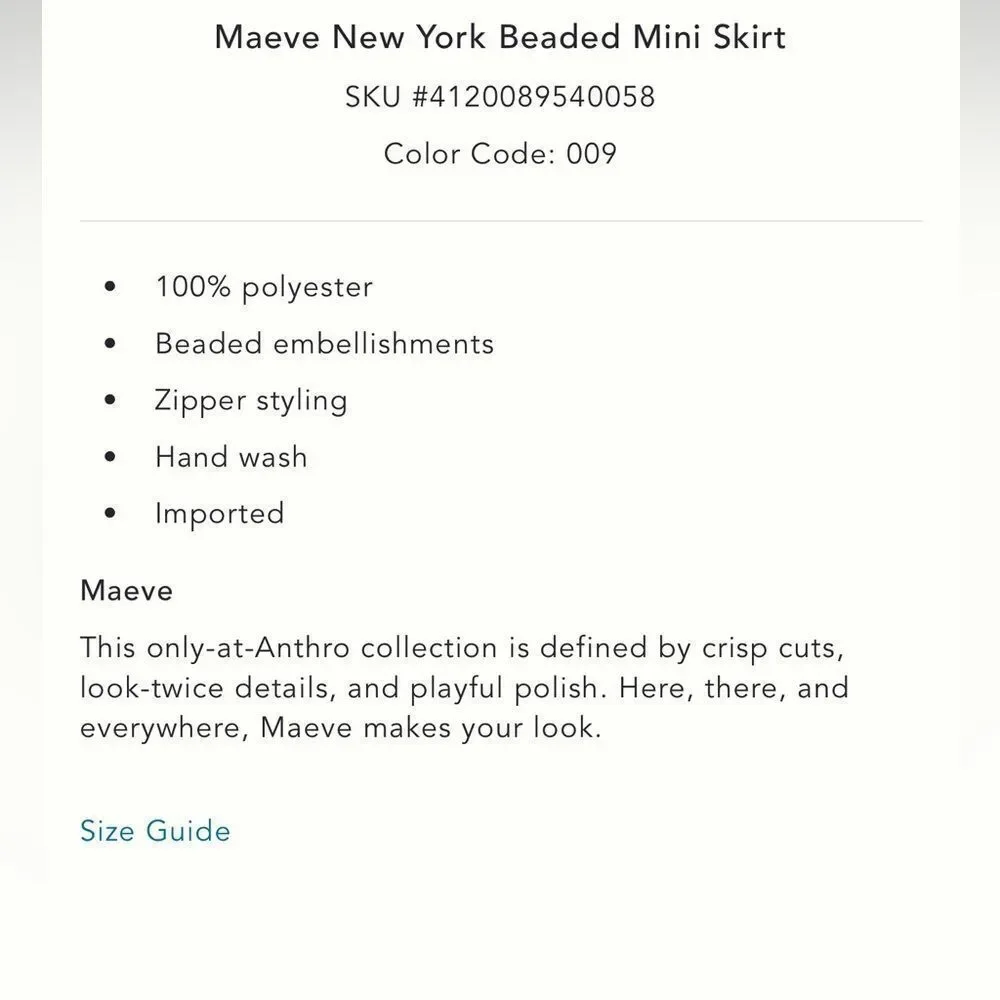 Maeve Anthropologie New York Beaded Mini Skirt in Black
